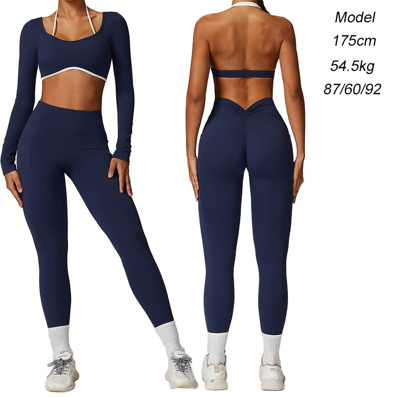 Custom Logo Long Sleeve Activewear Set Workout Scrunch Butt Leggings Womens Gym Sets Fashion Fitness Yoga Wear