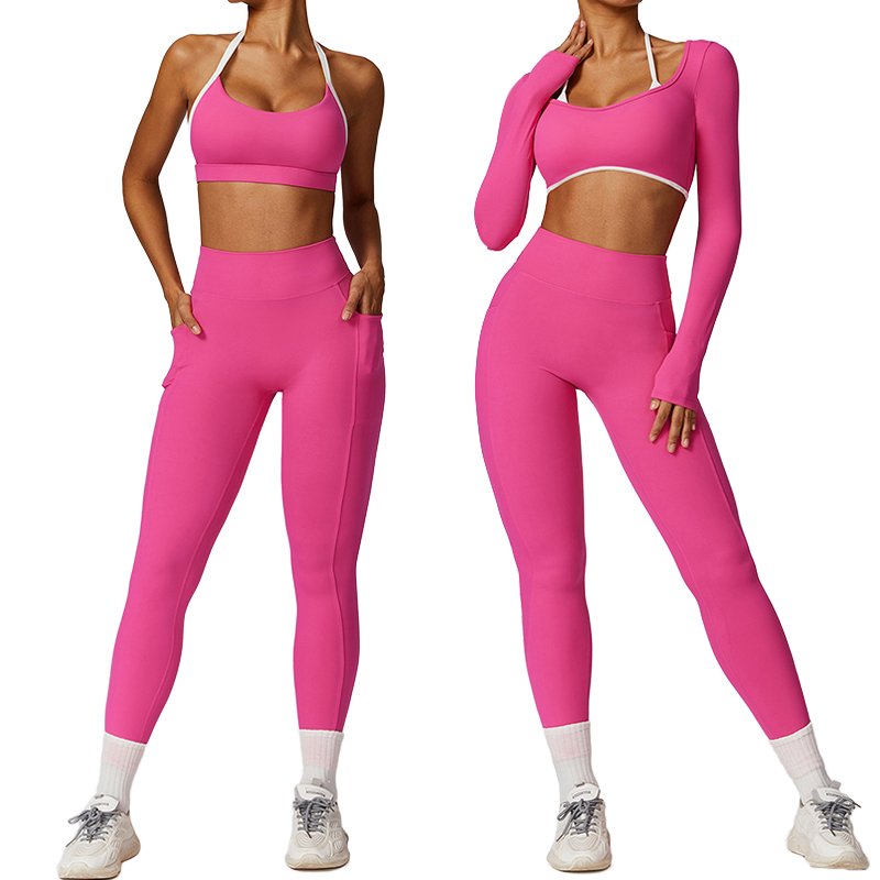 Custom Logo Long Sleeve Activewear Set Workout Scrunch Butt Leggings Womens Gym Sets Fashion Fitness Yoga Wear
