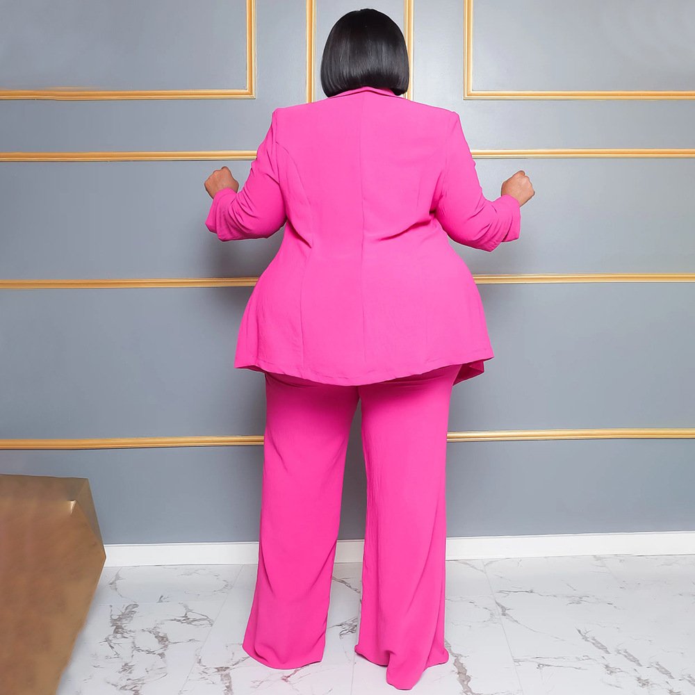 N7904 Plus Size Women's Clothing Ladies Office Wear Outfits Long Sleeve Blazer And Tie Up Pants Suits Set For Women