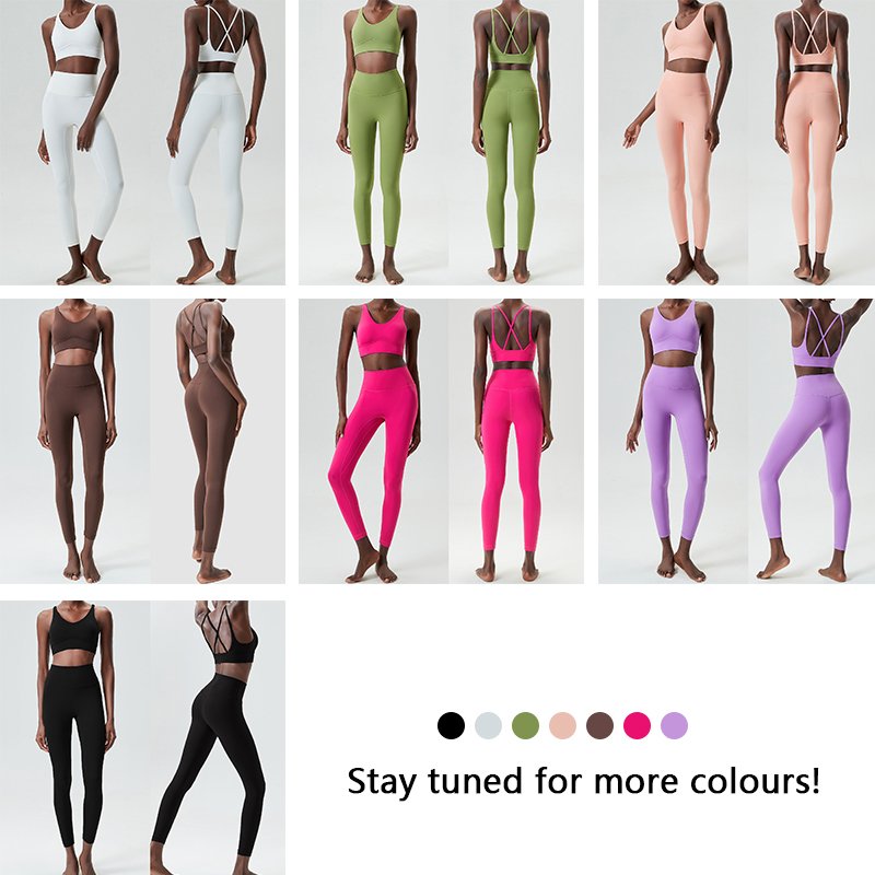 XW-YB413+C350 U Neck Cross Over Backless Bra Gym Fitness Sets High Waist Leggings Strength Training Sportswear Yoga Sets