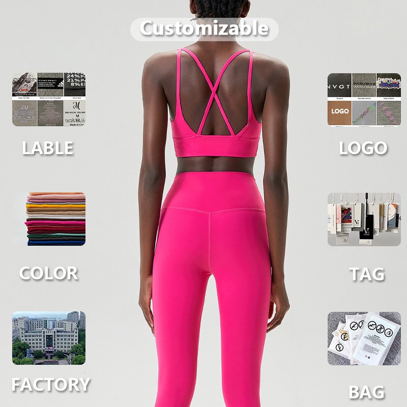 XW-YB413+C350 U Neck Cross Over Backless Bra Gym Fitness Sets High Waist Leggings Strength Training Sportswear Yoga Sets