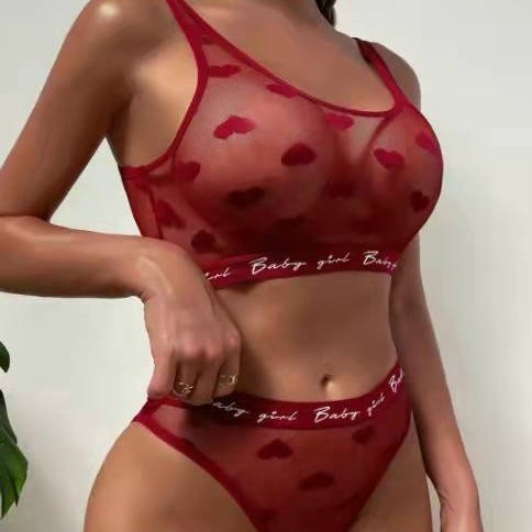 Plus size see through mesh bra set lingerie set transparent lace bra thong set for women female