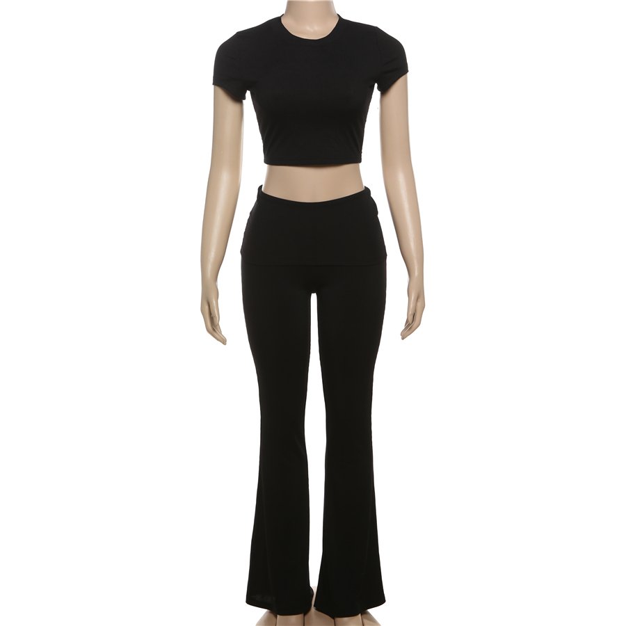 Kliou K23S41804 Casual 2 Piece Set Women Wide Leg Pants Sets Solid Women's Set