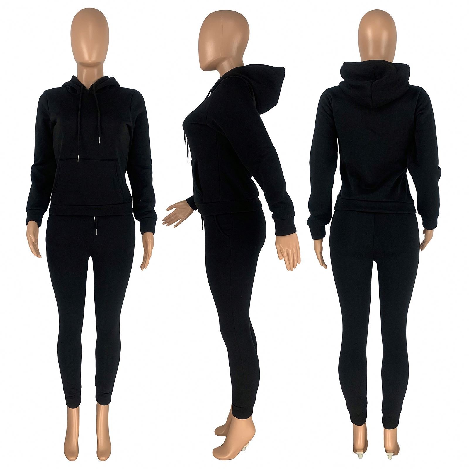 2024 pretty and cheap polyester cotton Sports hoodies plain jogger Sweatshirt customized embroidery oversize women's set