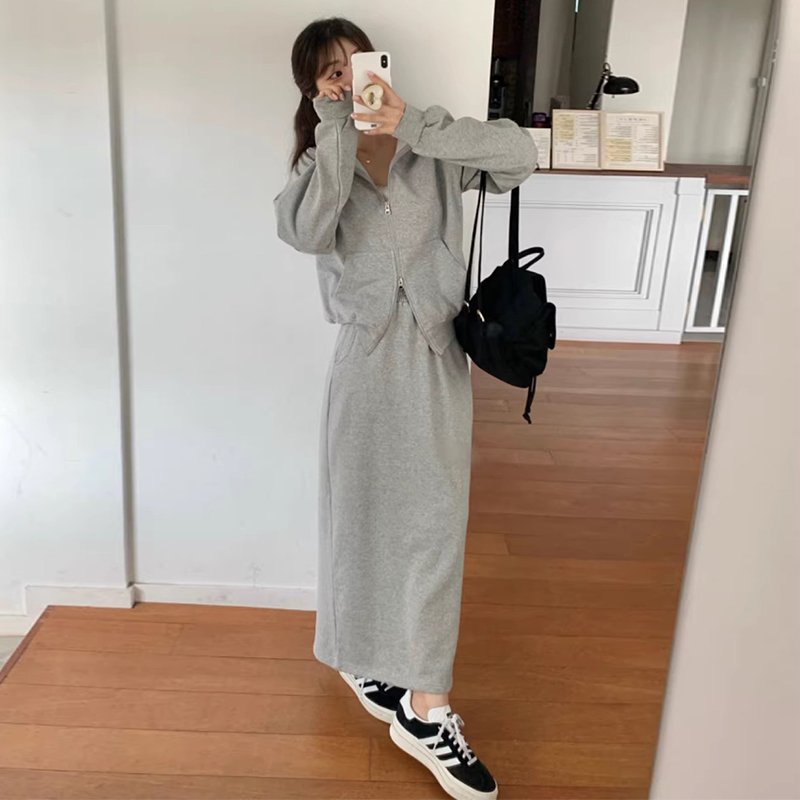 Boutique Wholesale 2024 Autumn New Style Casual Long Sleeved Jacket High Waist Straight Tube Skirt Women's Set