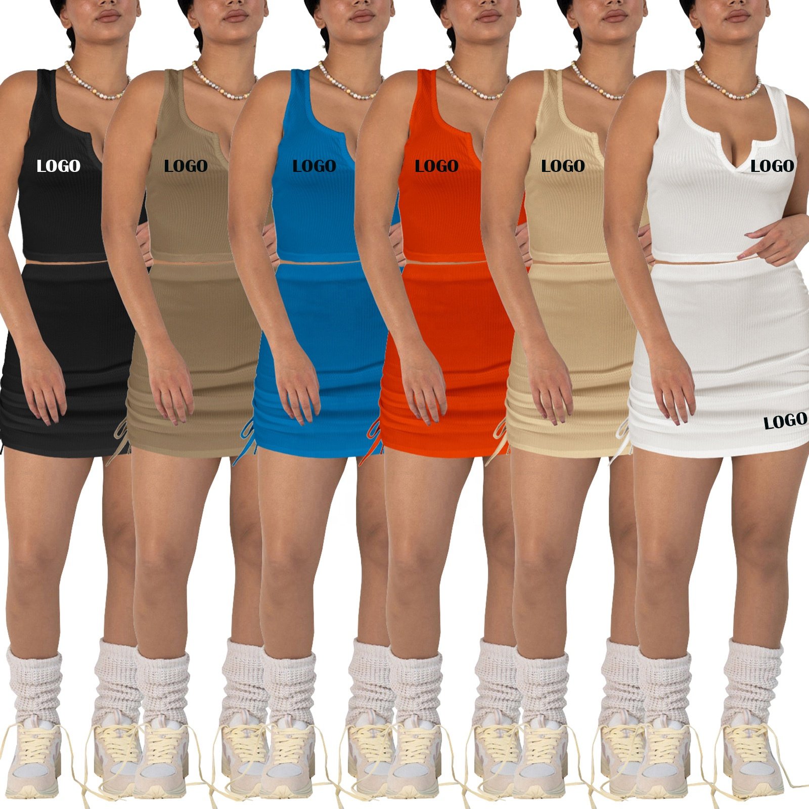 HR23045 Wholesale new design summer 2024 stretch bodycon loungewear crop top custom women's sets ribbed skirts 2 piece set women