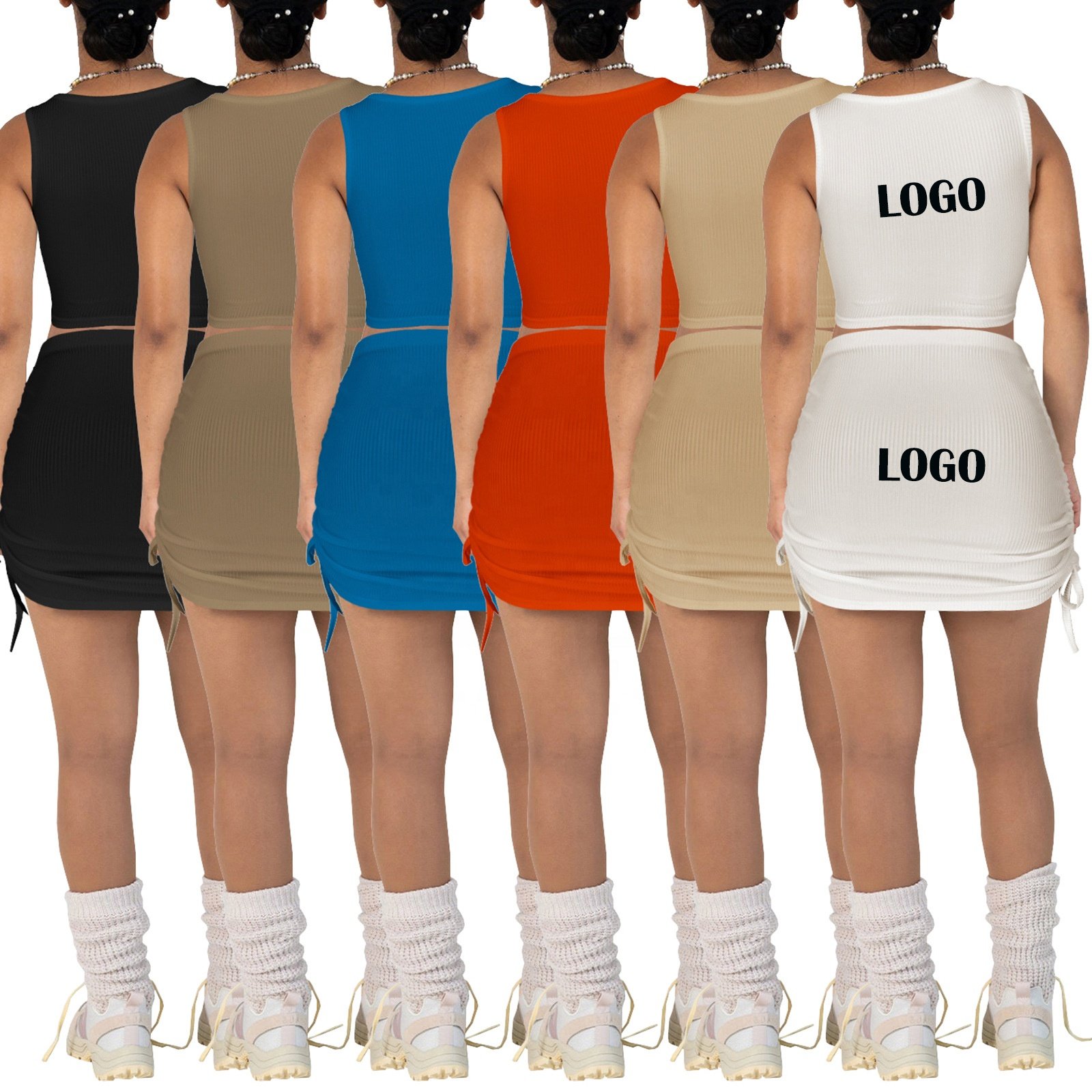 HR23045 Wholesale new design summer 2024 stretch bodycon loungewear crop top custom women's sets ribbed skirts 2 piece set women