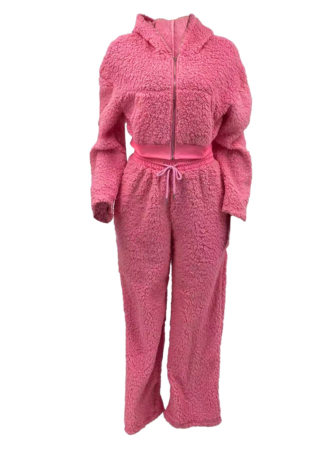 2024 Women's Solid Color Casual Fashion Bubble Velvet Autumn Winter Long Style Multi Color Optional Tight 2-piece Set