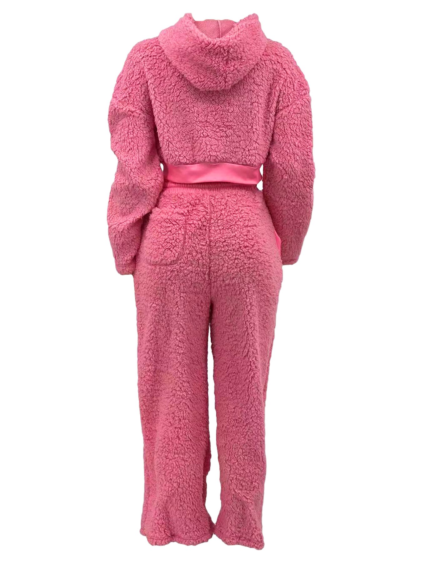 2024 Women's Solid Color Casual Fashion Bubble Velvet Autumn Winter Long Style Multi Color Optional Tight 2-piece Set