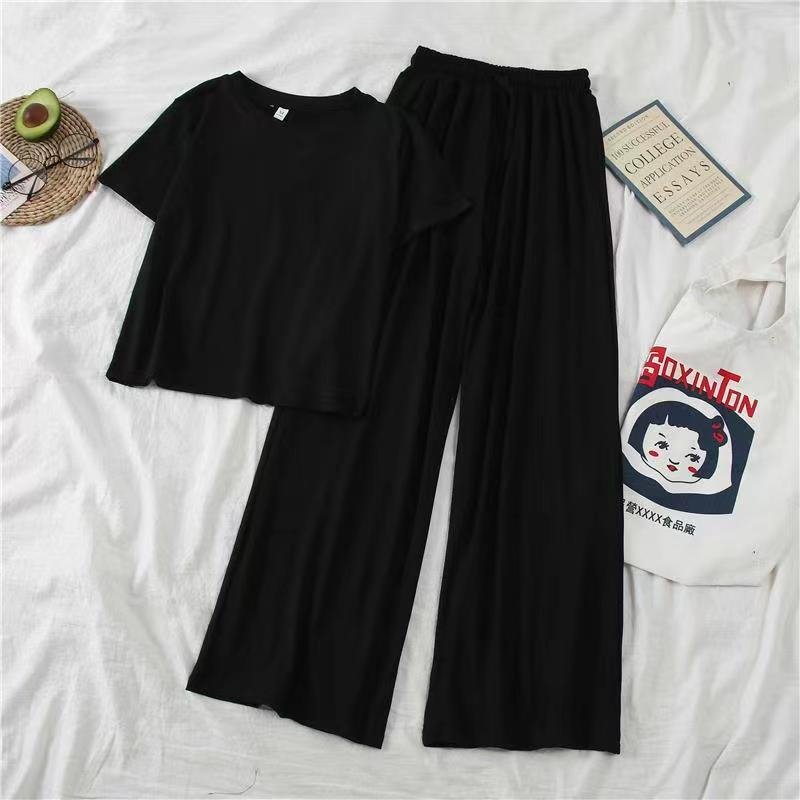 Casual 2-Piece Plus Size Women's Fashion Set Solid Pattern Cotton Blouse with V-Neck Collar and Wide Leg Linen Pants