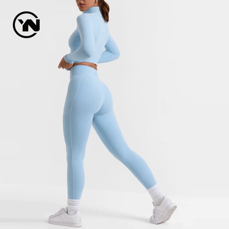 Women's Workout Clothes Quick Dry Compression Full Zip Sports Jackets High Waist Running Legging Set