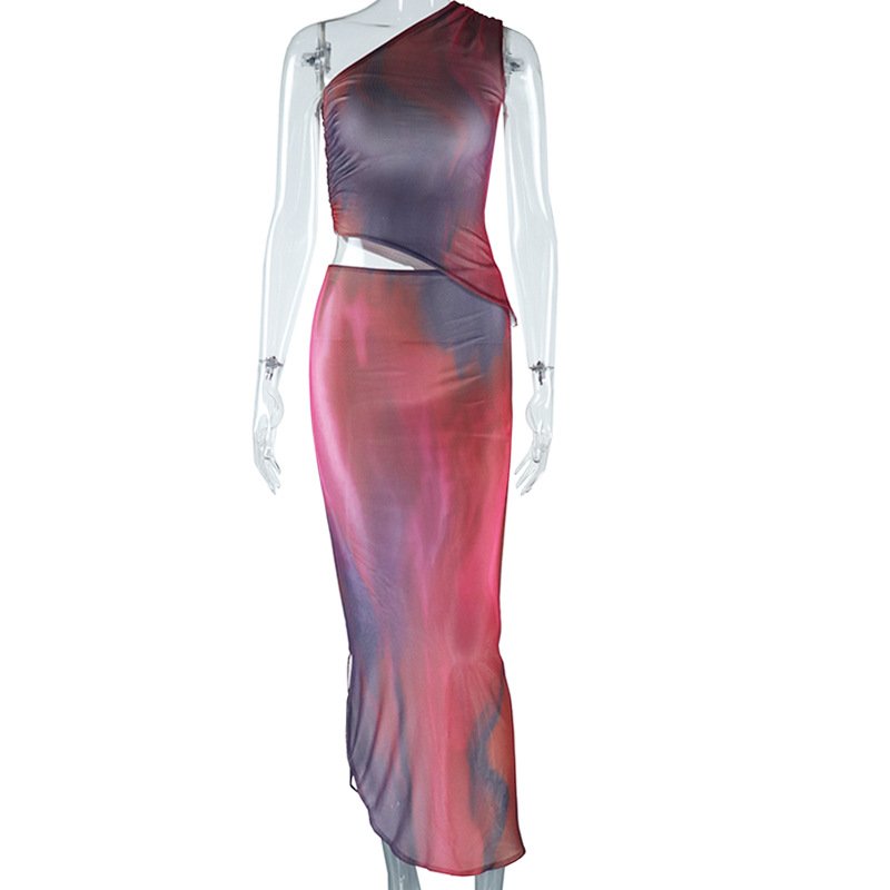 FS14675D Sexy Print Vest Two Piece Sets Women Fashion Skirts Outfits
