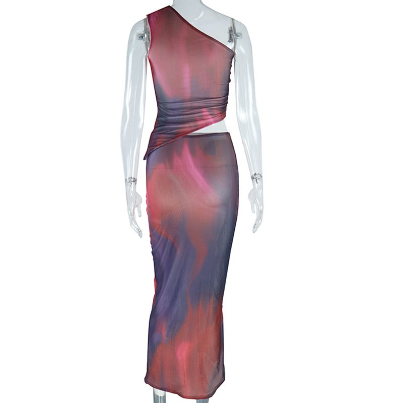 FS14675D Sexy Print Vest Two Piece Sets Women Fashion Skirts Outfits