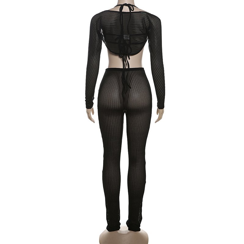 New Arrival Casual Solid Color Summer Hollow Out Three 3 Piece Pant Set Bra Lady Clothing Sexy Hot Set For Women Pants And Top