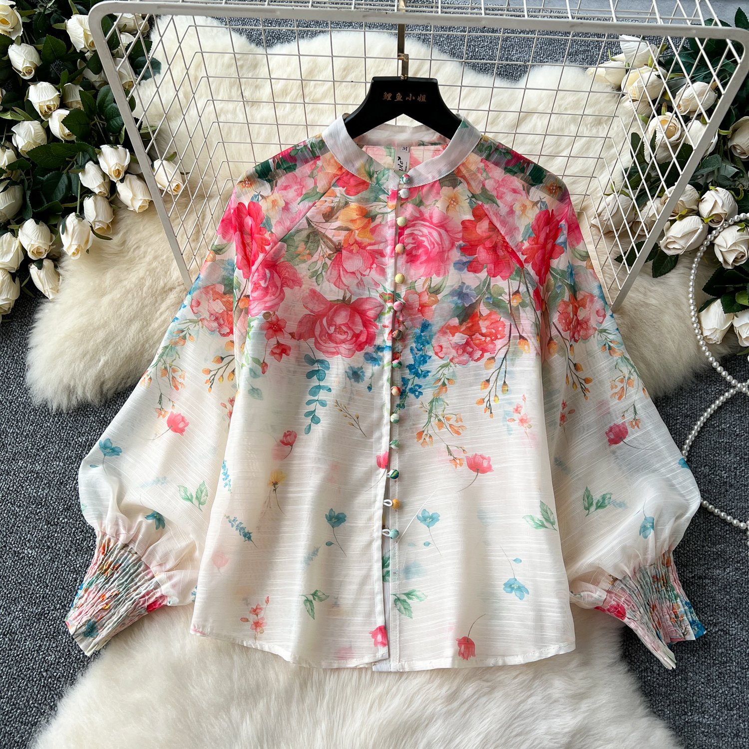Wholesale 2024 Summer New Print Temperament Top Flower Pleated Skirt Long Skirt Two-piece Women's Set
