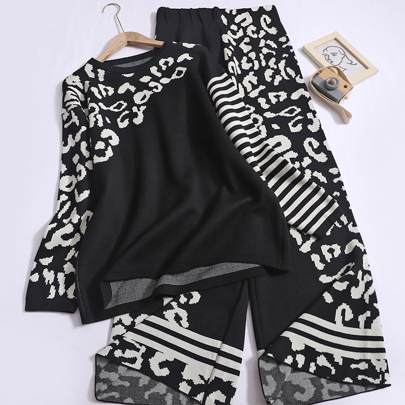 Wholesale 2024 Autumn New Fashionable Loose and Slimming Long Sleeved Sweater High Waisted Long Pants Women's Sets