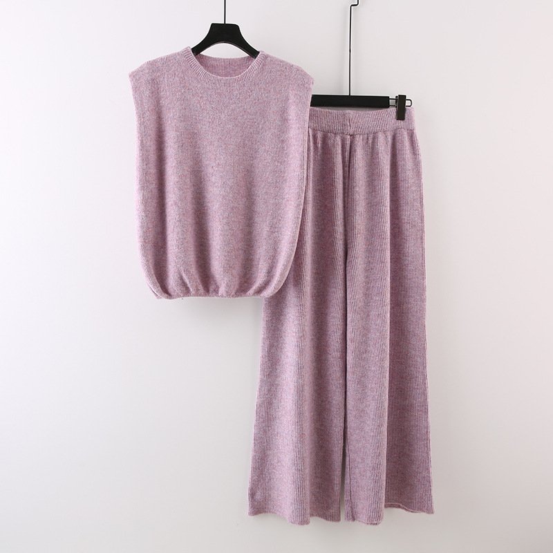 Wholesale 2024 Autumn New Fashionable Temperament Round Neck Vest High Waist Slimming Knitted Pants Women's Sets