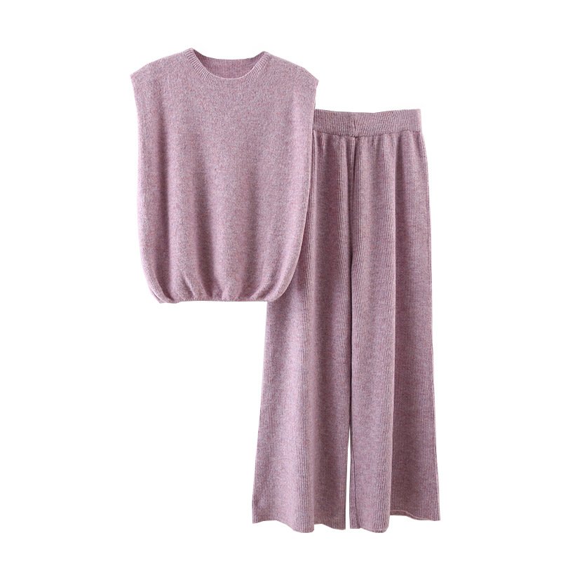 Wholesale 2024 Autumn New Fashionable Temperament Round Neck Vest High Waist Slimming Knitted Pants Women's Sets