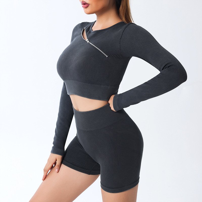 2022 Women 6 Piece Ribbed Yoga Zipper Custom Biker Running Activewear Jogger Seamless Sportswear Yoga Set Gym Fitness Sets