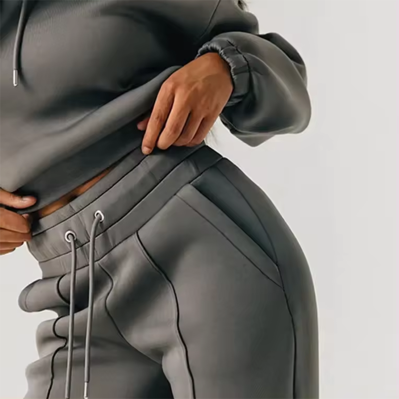 Customized Womens Fleece 2 Piece Outfits Sweatsuit Crop Hooded Pullover Sweatshirt Top Straight Jogger Sweatpants Tracksuits Set