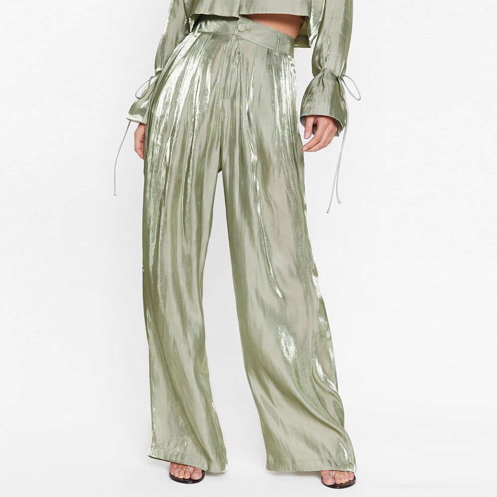 New Arrival Women Shine Satin Sets Notched Lapels Long Sleeves Cropped Blazer High Waisted Wide Leg Pants Ladies Blazers Suit
