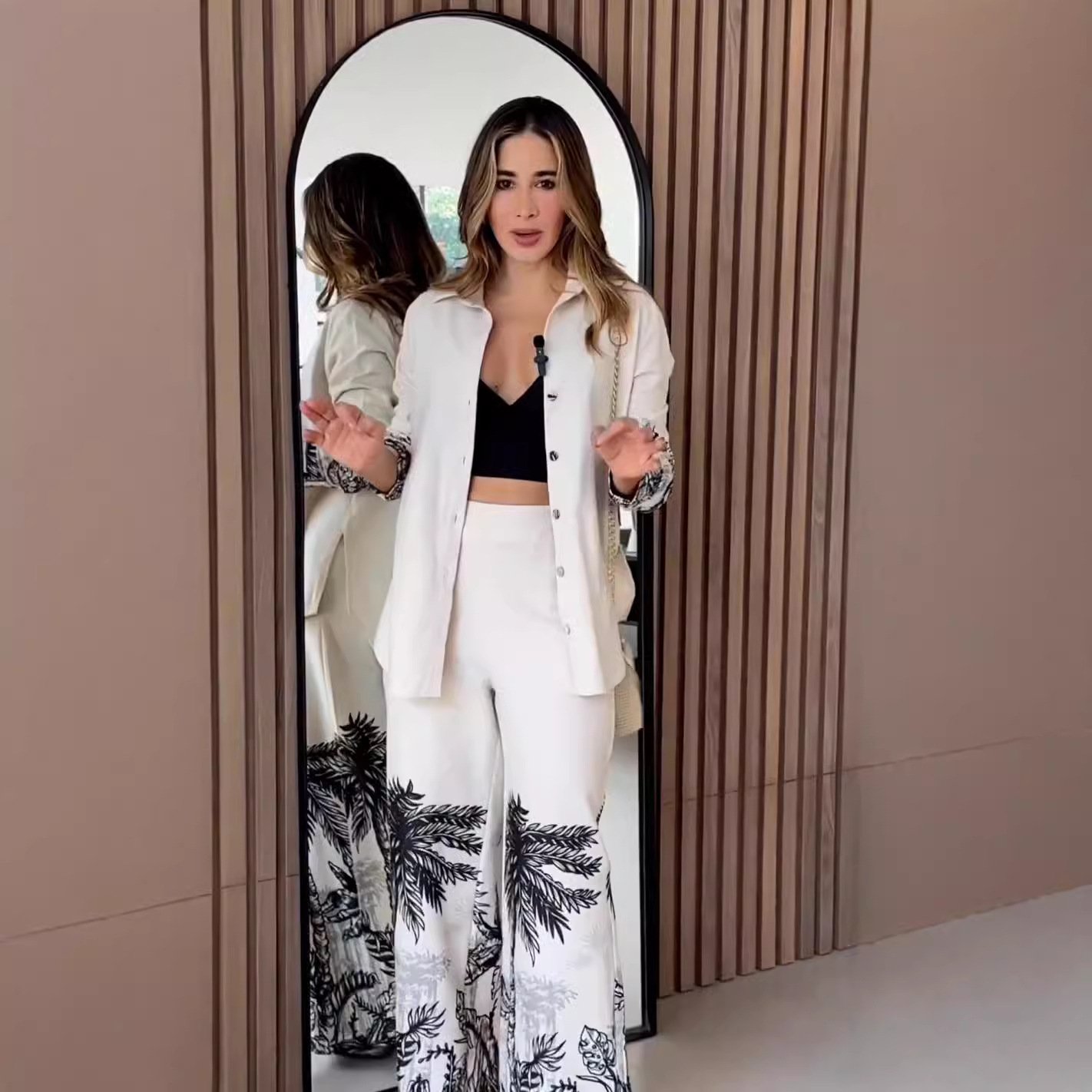Boutique Wholesale 2024 Autumn New Fashionable Printed Long Sleeved Top Wide Leg Pants Women's Set