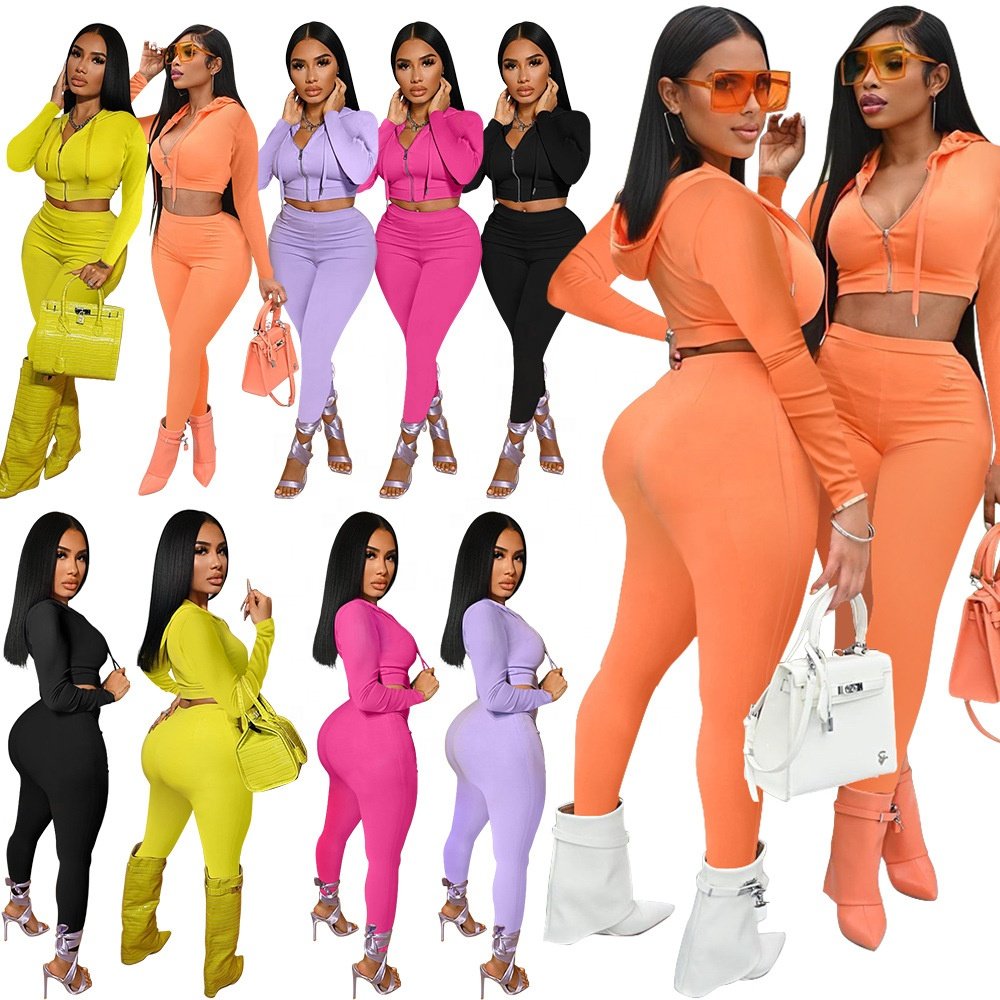 Women's Sets Casual Hoody Two Piece Pants Set Long Sleeve Outfit Women Clothing Solid Color With Front Zipper Two Piece Set