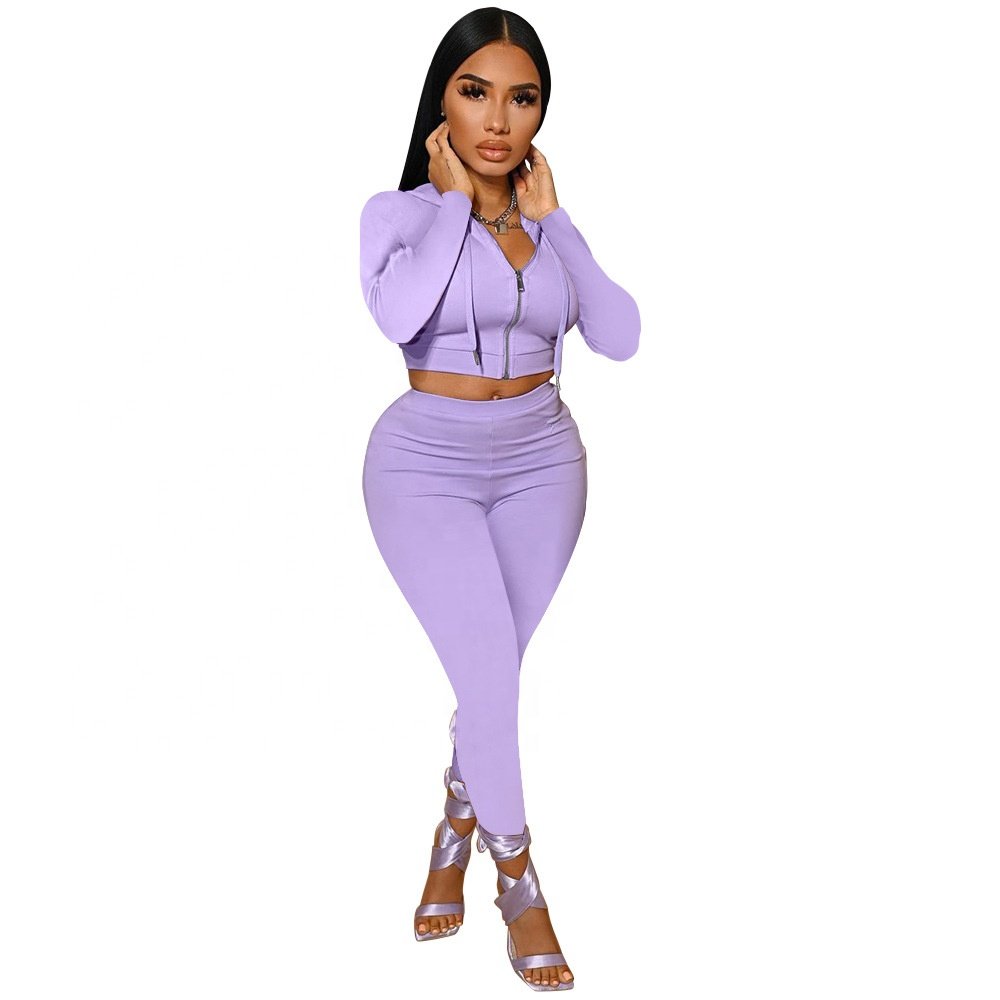 Women's Sets Casual Hoody Two Piece Pants Set Long Sleeve Outfit Women Clothing Solid Color With Front Zipper Two Piece Set