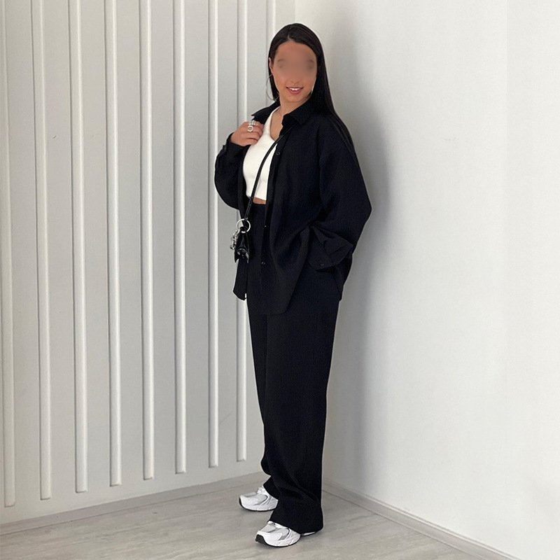 HK6062 Boutique Wholesale 2024 Summer New Elastic Wash Wrinkle Long Sleeve Two Piece Sleepwear Casual Pants Women's Set