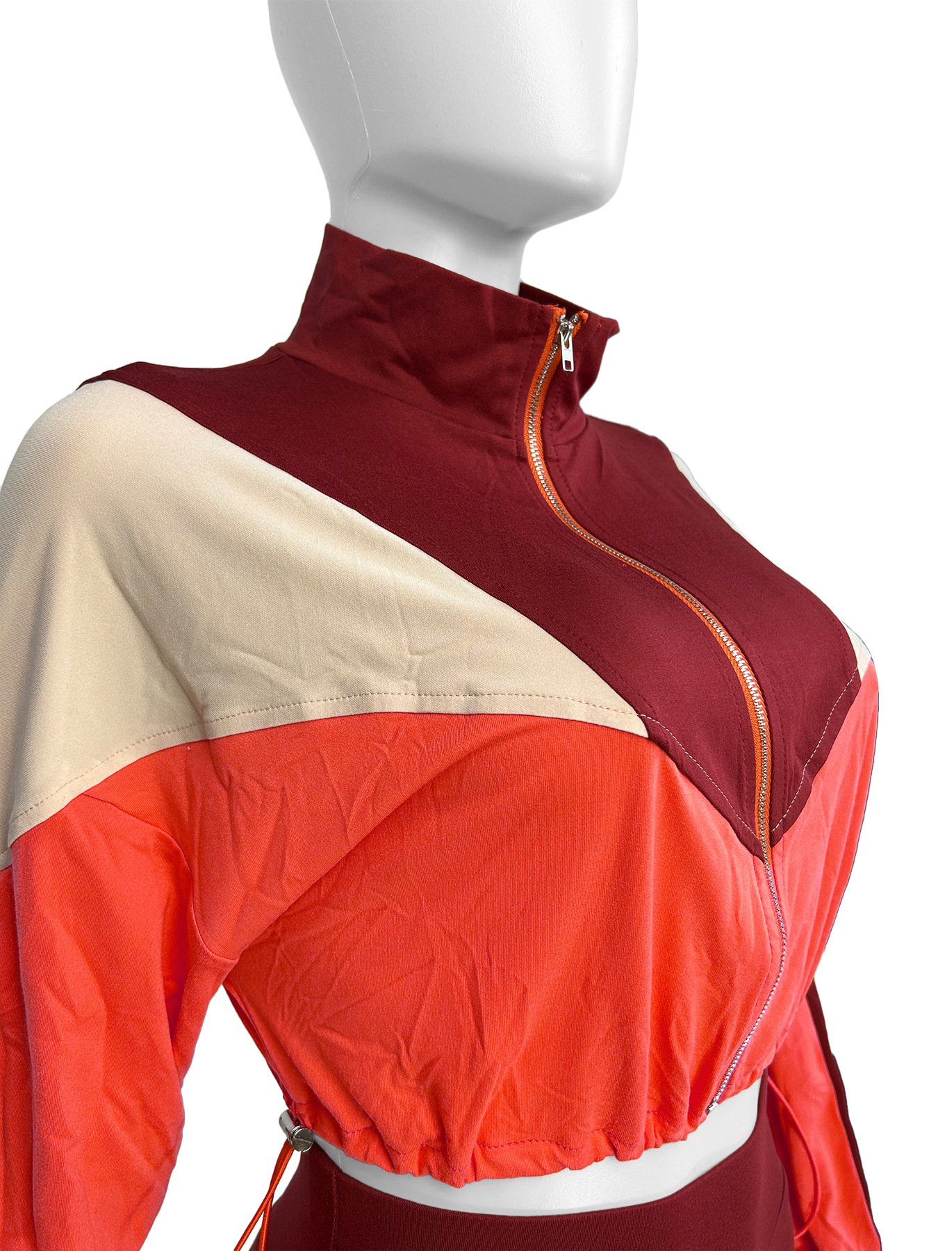 Patchwork Color Crop Tops Zipper Autumn Sport Women's Set Long Sleeve Drawstring Sweatshirt Top Pants Tracksuits Street Outfits