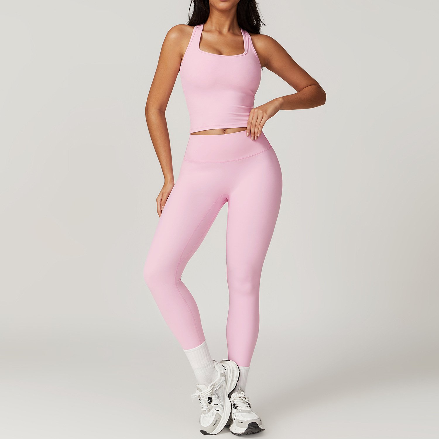 XW-TZ8819-2Wholesale Tank Top No Scrunch High Waist Legging Gym Yoga Set 2 Pieces Fitness Sportswear Outfit Yoga Set For Women