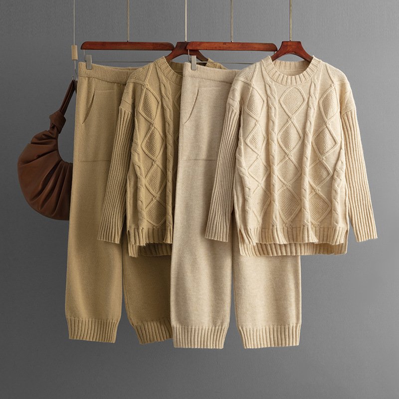 Boutique Wholesale 2024 Autumn New Fashion Pullover Sweater Casual Knitted Pants Women's Set