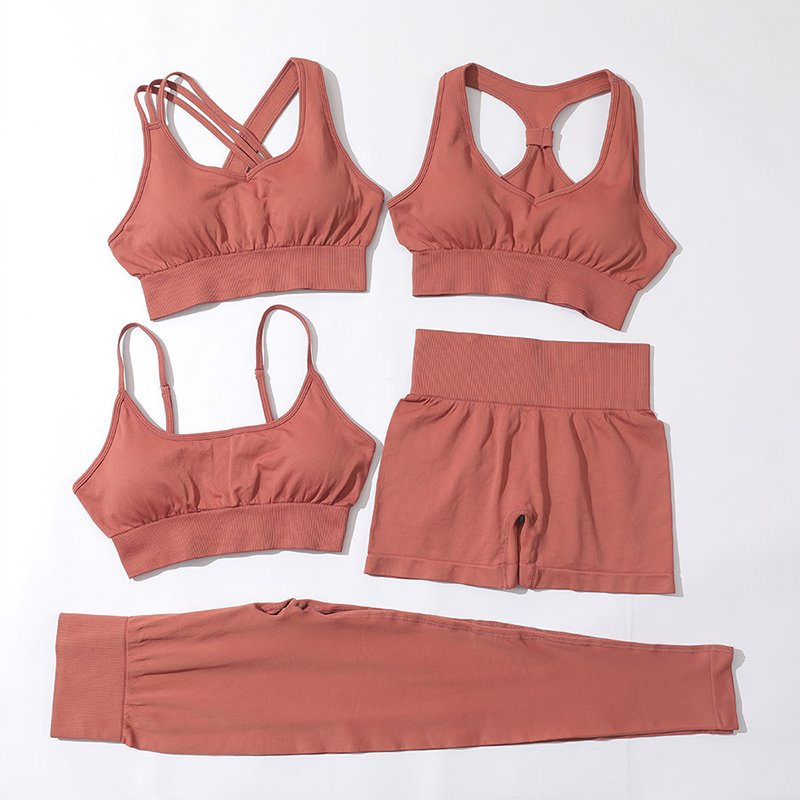 Fashion Seamlss Yoga Set Women Fitness Suspender Bra And Butt Lifting Leggings Activewear 5 Piece Seamless Yoga Sets
