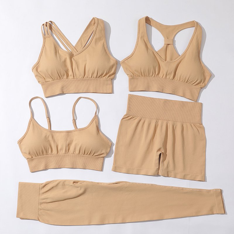 Fashion Seamlss Yoga Set Women Fitness Suspender Bra And Butt Lifting Leggings Activewear 5 Piece Seamless Yoga Sets