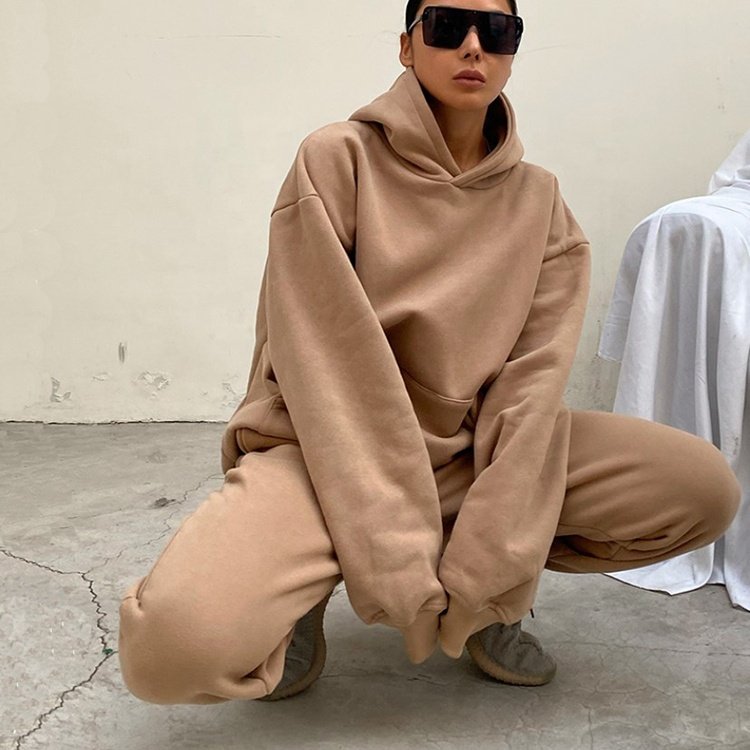 Custom women's sweatpants and hoodie set Street style Thick Joggers Women's hoodies & sweatpants suits