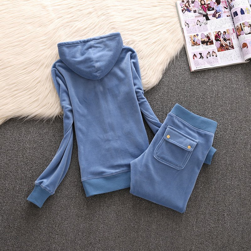 RS1573 Velvet Zipper Sweatshirt And Pants Sportswear 2021 Women's Brand Spring/Fall Fabric Tracksuits Velour Suit Hoodies