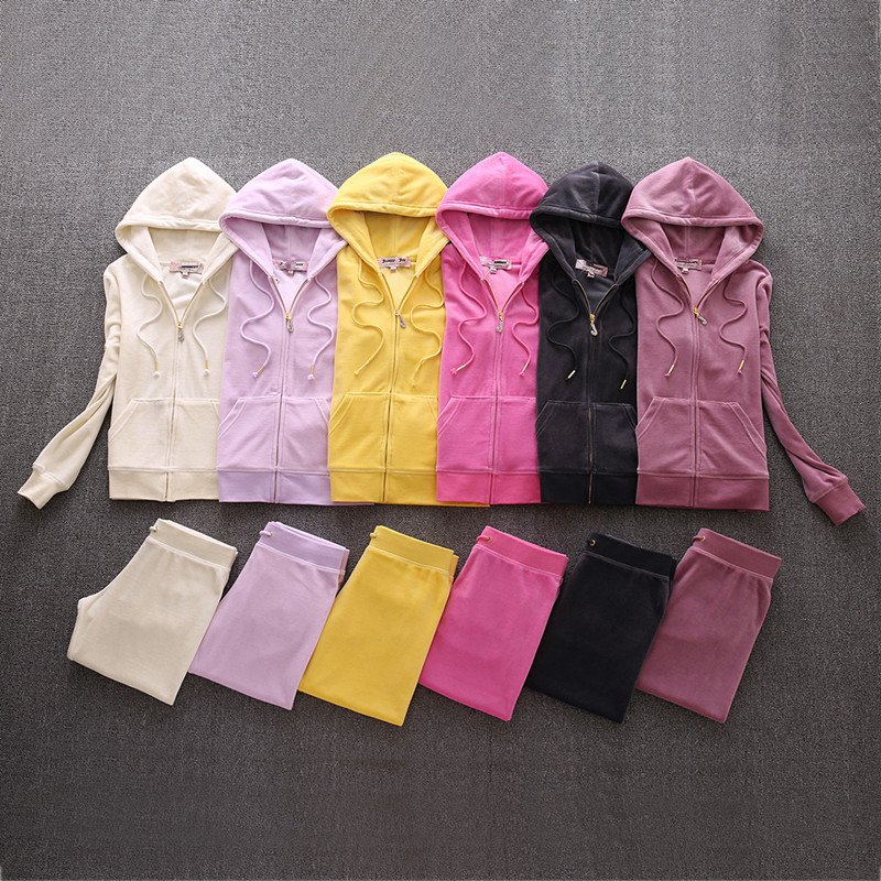 RS1573 Velvet Zipper Sweatshirt And Pants Sportswear 2021 Women's Brand Spring/Fall Fabric Tracksuits Velour Suit Hoodies