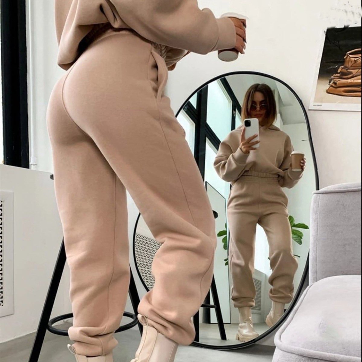 Women Hoodies + Pants Tracksuit Two Piece Set Casual Fleece Hooded Long Sleeve Tops Pants Autumn Winter Solid Color Suits