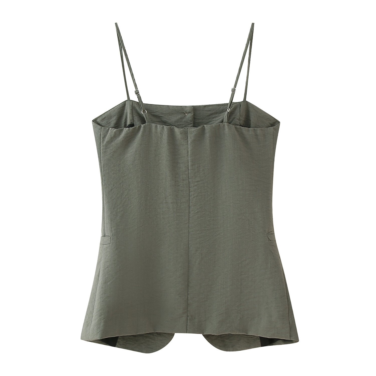 KAOPU ZA Women linen front button strapless tops and high waist side pocket wide-leg trousers two pieces sets mujer