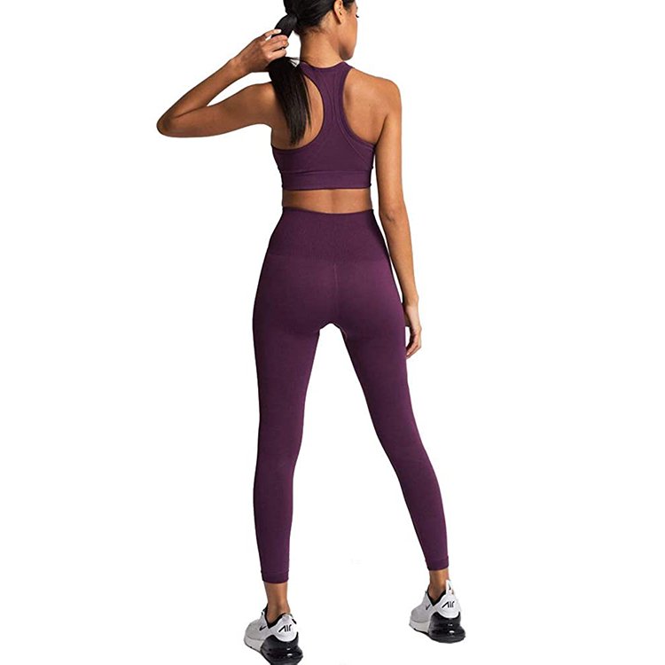 Customized Logo Purple Yoga Set 2 Piece For Women Fitness Gym Clothing Sportswear Workout Sport Fashion Wholesale Yoga Sets