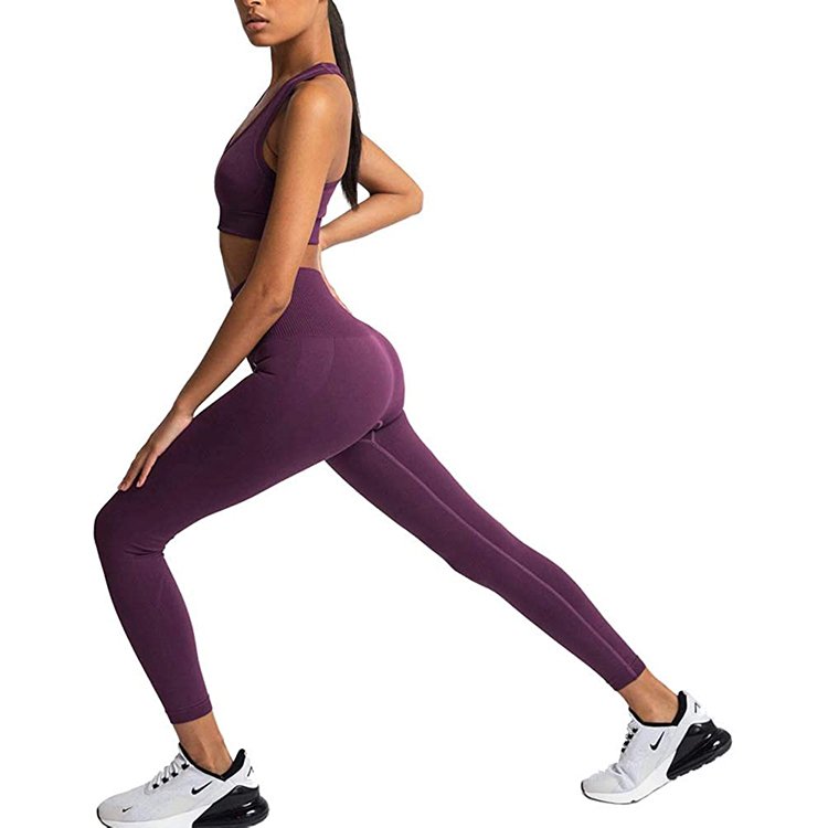 Customized Logo Purple Yoga Set 2 Piece For Women Fitness Gym Clothing Sportswear Workout Sport Fashion Wholesale Yoga Sets