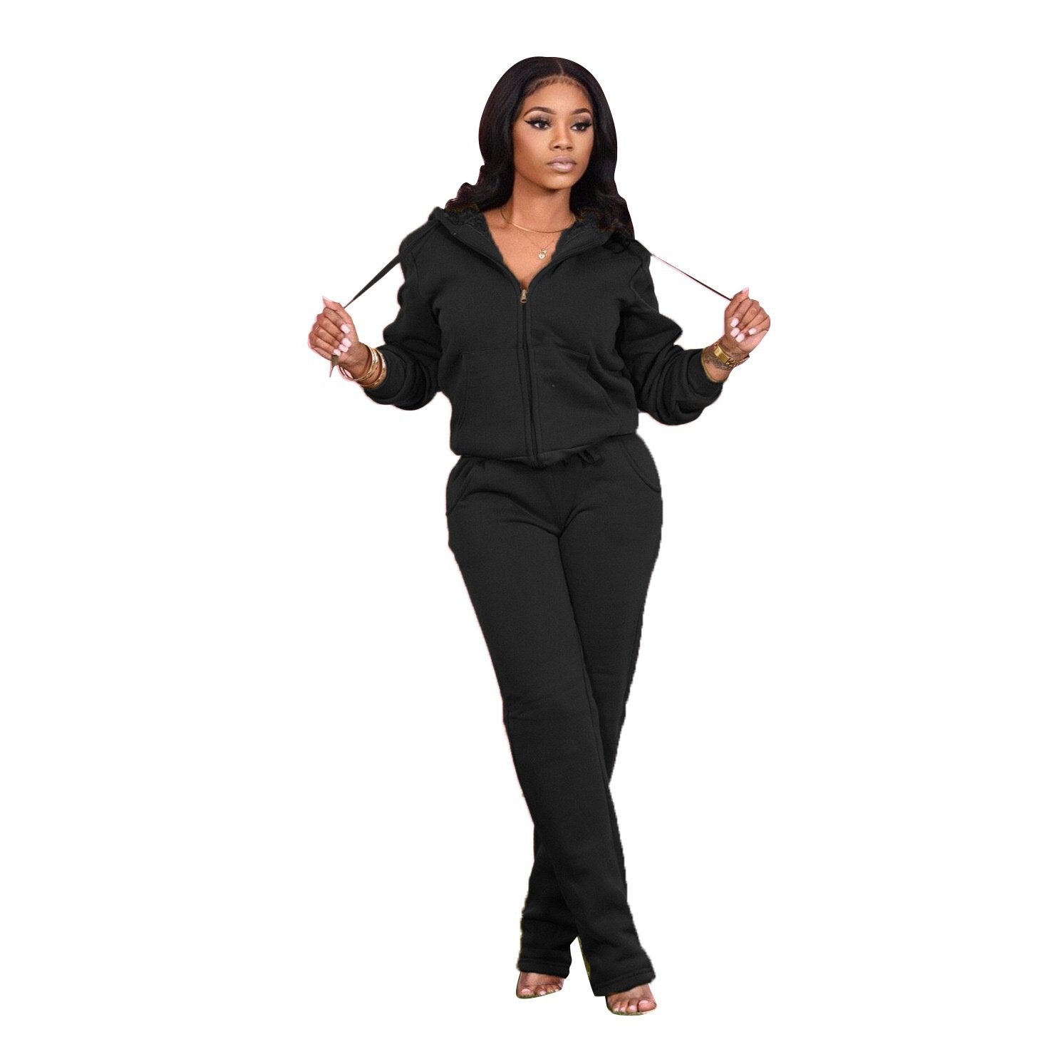 Manufacturer Wholesale Autumn Jogger Tracksuits Two Piece Set Gym Custom Logo Plain Plus Size Zip Up Hoodie Outfits Women'S Sets