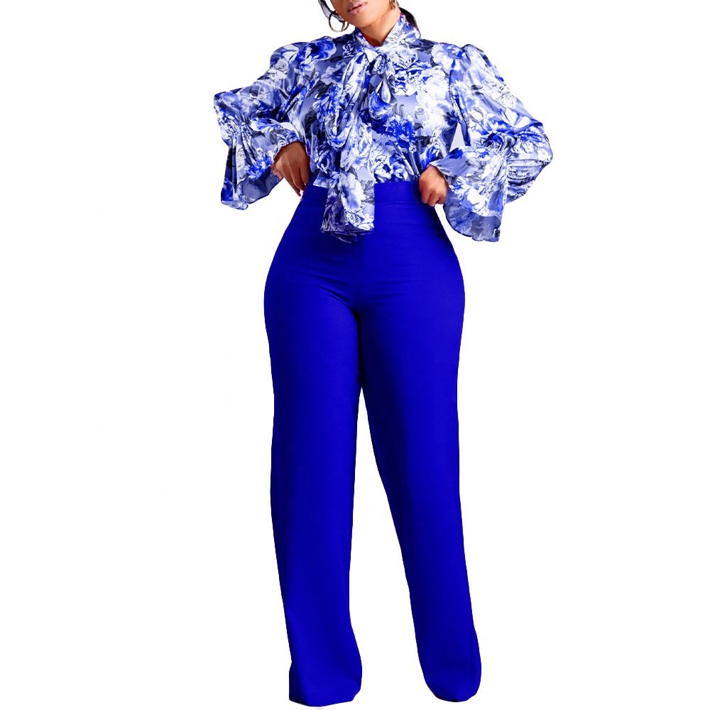 New popular Wholesale floral print plus size women's sets long sleeves blouse and long pants