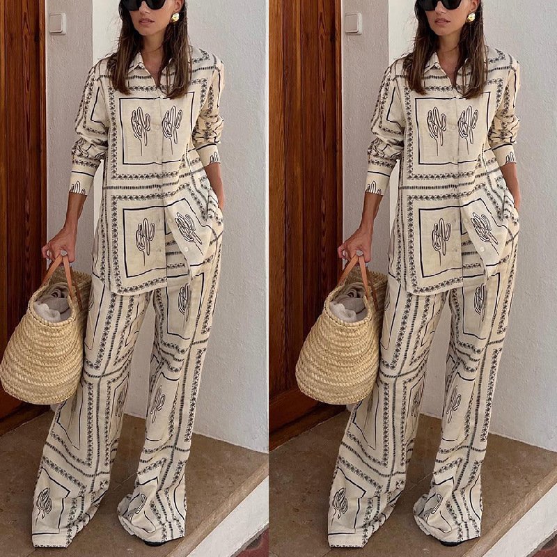 TWOTWINSTYLE Elegant Women's Two Piece Sets Long Sleeves Tops And Loose Pants 2 Piece Set For Women