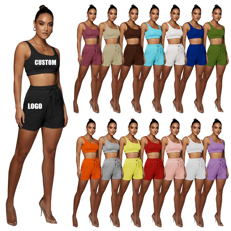 2024 High Quality Women Clothing Custom Logo Joggers Crop Top Two Piece Pants Set Women Comfy Cotton Workout Women 2 Piece Set
