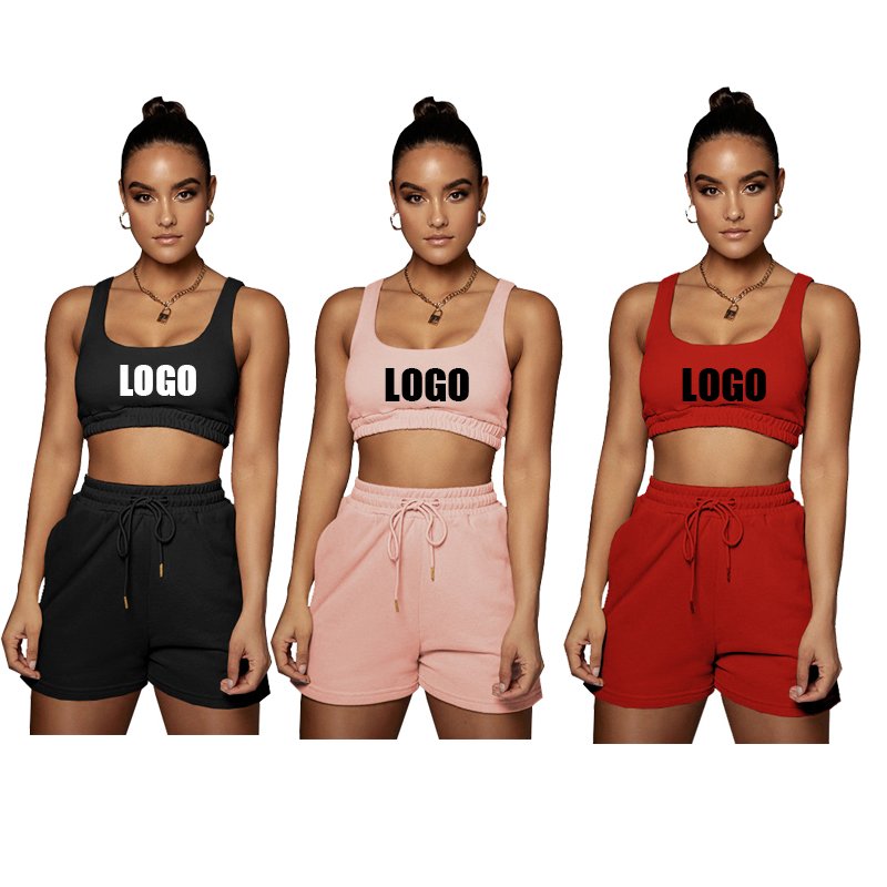 2024 High Quality Women Clothing Custom Logo Joggers Crop Top Two Piece Pants Set Women Comfy Cotton Workout Women 2 Piece Set