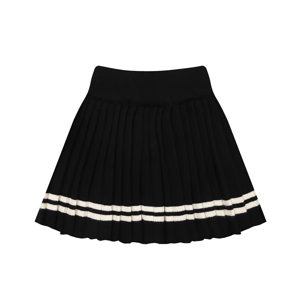 PB&ZA set woman 2 pieces 2024 Fashion Color contrast preppy knit suit Vintage vest Vents Female + Mini skirt Women's suit