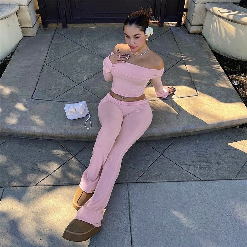 Off Shoulder Lounge Wear Set Slim Casual Women's Clothing Sets