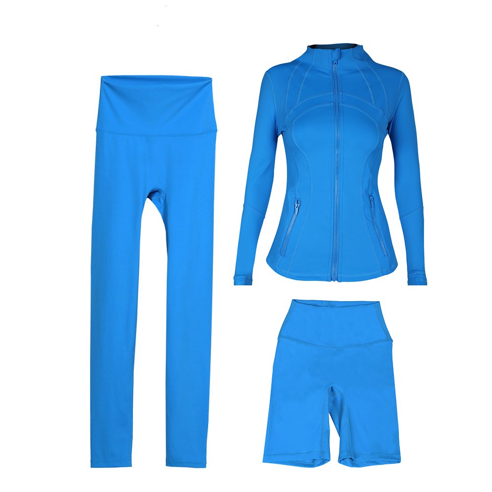 lulu yoga suit jacket & leggings & shorts running fitness sportswear 3-piece set