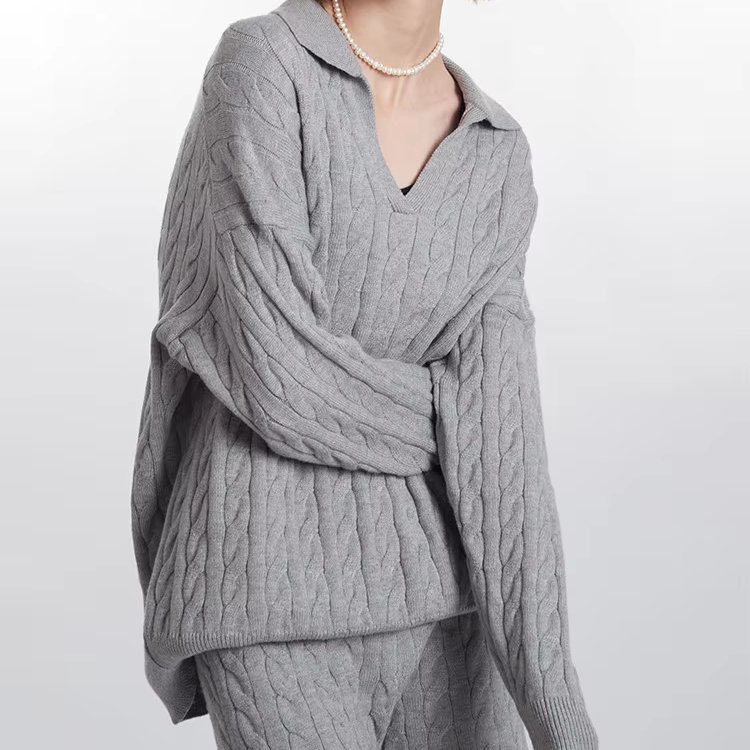 women's sets Spring autumn new sweater 2 piece set women Polo collar solid twist top shorts suit two piece set women clothing